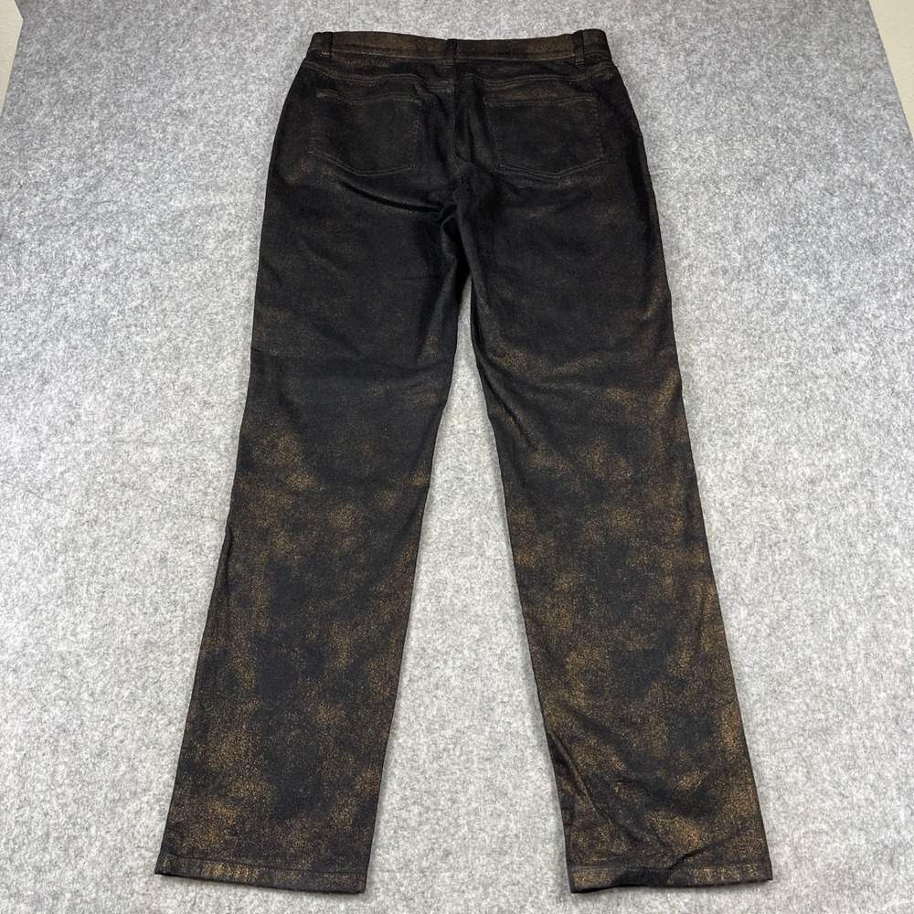 Lafayette 148 New York Womens Metallic Gold Foil Black Straight Leg Pants Sz 12 - Picture 4 of 11